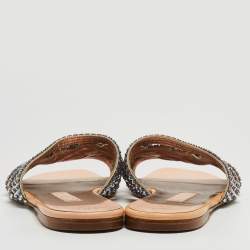 Pre Owned Gina Pink Crystal Embellished Leather Flat Slides Size 37.5