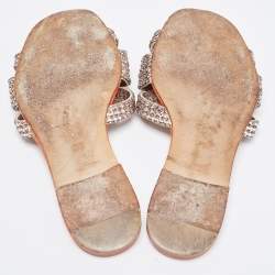 Pre Owned Gina Pink/Orange Crystal Embellished Leather Flat Slides Size 37.5