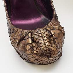 Gina Metallic Brown Python Elle Platform Pumps Size 39.5