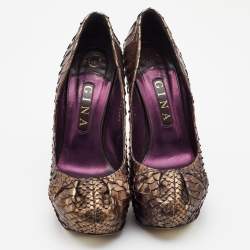 Gina Metallic Brown Python Elle Platform Pumps Size 39.5