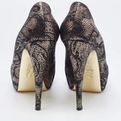 Gina Black/Silver Brocade Fabric Pleated High Heel Platform Pumps Size 39.5