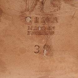 Pre Owned Gina Pink Crystal Embellished Leather Dexie Slide Sandals Size 38