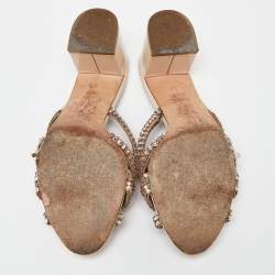 Pre Owned Gina Pink Crystal Embellished Leather Dexie Slide Sandals Size 38