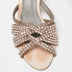 Pre Owned Gina Pink Crystal Embellished Leather Dexie Slide Sandals Size 38