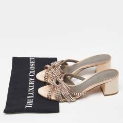 Pre Owned Gina Pink Crystal Embellished Leather Dexie Slide Sandals Size 38