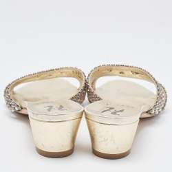Pre Owned Gina Metallic Crystal Embellished Leather Slide Sandals Size 37