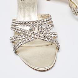 Pre Owned Gina Metallic Crystal Embellished Leather Slide Sandals Size 37