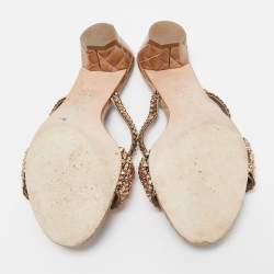 Gina Brown Croc Embossed Patent Leather Crystal Embellished Slides Sandals Size 38