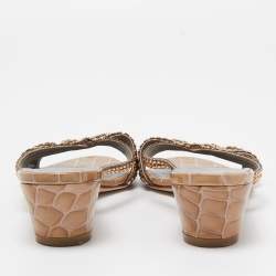 Gina Brown Croc Embossed Patent Leather Crystal Embellished Slides Sandals Size 38