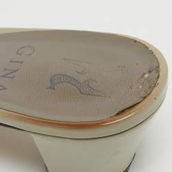 Pre Owned Gina Grey Patent Leather Crystal Embellished Slide Sandals Size 38