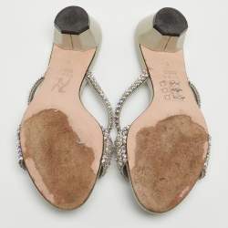 Pre Owned Gina Grey Patent Leather Crystal Embellished Slide Sandals Size 38