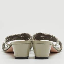 Pre Owned Gina Grey Patent Leather Crystal Embellished Slide Sandals Size 38