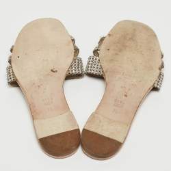 مملوكة مسبقًا Gina Silver/Pink Crystal Embellished Leather Flat Slides Size 40.5