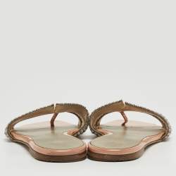 مملوكة مسبقًا Gina Silver/Pink Crystal Embellished Leather Flat Slides Size 40.5