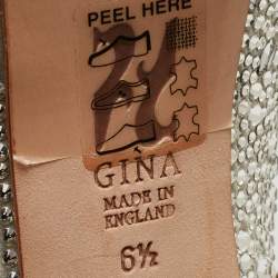 مملوكة مسبقًا Gina Silver Crystal Embellished Satin Open-Toe Platform Slingback Sandals Size 39.5