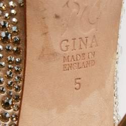 Pre Owned Gina Gold Satin Crystal Embellished Peep Toe Platform Pumps Size 38