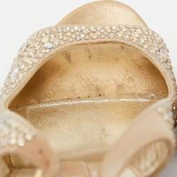 Pre Owned Gina Gold Satin Crystal Embellished Peep Toe Platform Pumps Size 38