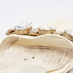 مملوكة مسبقًا Gina Cream Patent Leather Crystal Embellished Slingback Sandals Size 38