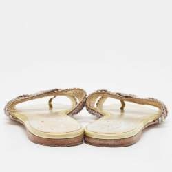 مملوكة مسبقًا Gina Yellow Crystal Embellished Leather Thong Flats Size 38.5