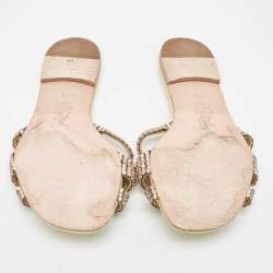 مملوكة مسبقًا Gina Yellow Crystal Embellished Leather Thong Flats Size 38.5