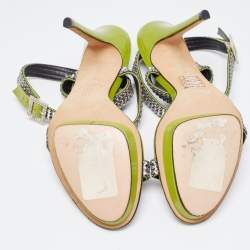 Gina Green Crystal Embellished Leather Cross Ankle Strap Sandals Size 39