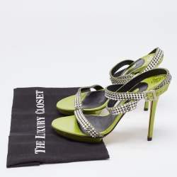 Gina Green Crystal Embellished Leather Cross Ankle Strap Sandals Size 39