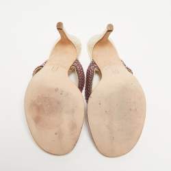 Pre Owned Gina Gold Leather Crystal Embellished Thong Sandals Size 38