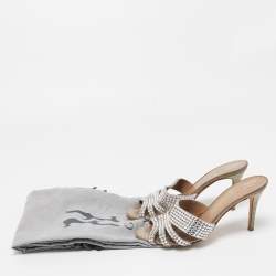 Pre Owned Gina Silver Crystal Embellished Leather Slide Sandals Size 37.5