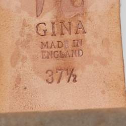 Pre Owned Gina Metallic Grey Crystal Embellished Leather Slide Sandals Size 37.5