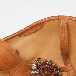 Pre Owned صندل جينا بإصبع ساتان أسود مزخرف بالكريستال مقاس 38