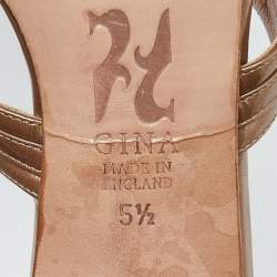 مملوكة مسبقًا Gina Brown Patent Leather Crystal Embellished Thong Slide Sandals Size 38.5