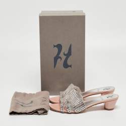 Pre Owned Gina Silver/Pink Crystal Embellished Leather Slides Sandals Size 37.5