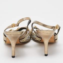 Pre Owned Gina Gold Crystal Embellished Leather Slingback Sandals Size 37.5