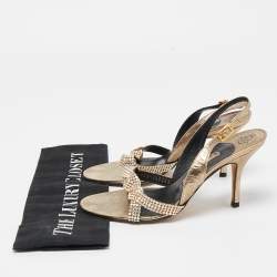 Pre Owned Gina Gold Crystal Embellished Leather Slingback Sandals Size 37.5