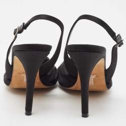 Pre Owned Gina Black Satin Crystal Embellished Slingback Sandals Size 38.5