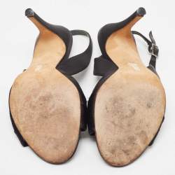 Pre Owned Gina Black Satin Crystal Embellished Slingback Sandals Size 38.5