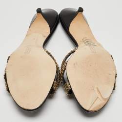 مملوكة مسبقًا Gina Black Leather Crystal Embellished Slide Sandals Size 41