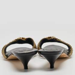 مملوكة مسبقًا Gina Black Leather Crystal Embellished Slide Sandals Size 41