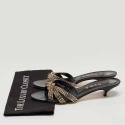 مملوكة مسبقًا Gina Black Leather Crystal Embellished Slide Sandals Size 41