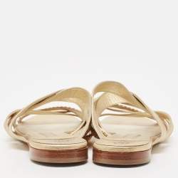Pre Owned Gina Golden Leather Crystal Embellished Slide Sandals Size 38