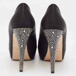 Gina Black Satin Jenna Crystal Embellished Heel Peep Toe Platform Pumps Size 39.5