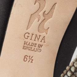 Gina Black Satin Jenna Crystal Embellished Heel Peep Toe Platform Pumps Size 39.5