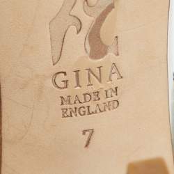 Pre Owned Gina Silver Leather Crystal Embellished Slide Sandals Size 40