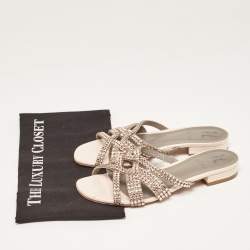 Pre Owned Gina Light Pink Crystal Embellished Leather Flat Slides Size 37.5
