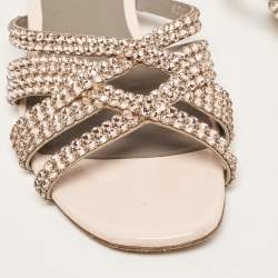 Pre Owned Gina Light Pink Crystal Embellished Leather Flat Slides Size 37.5