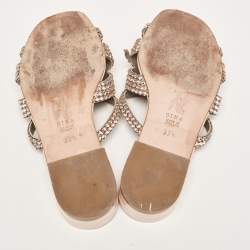 Pre Owned Gina Light Pink Crystal Embellished Leather Flat Slides Size 37.5