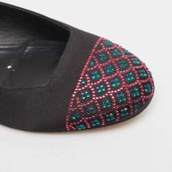 Gina Black Satin Crystal Embellished Ballet Flats Size 42