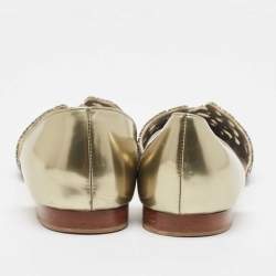 Pre Owned Gina Metallic Leather Crystal Embellished Laser Cut D'orsay Flats Size 39.5