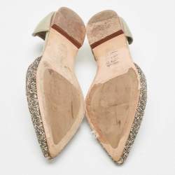 Pre Owned Gina Metallic Leather Crystal Embellished Laser Cut D'orsay Flats Size 39.5