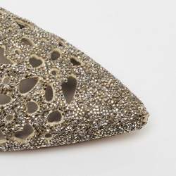 Pre Owned Gina Metallic Leather Crystal Embellished Laser Cut D'orsay Flats Size 39.5
